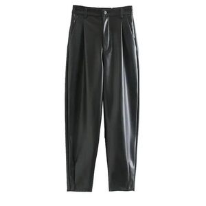 Faux leather black basic style pants